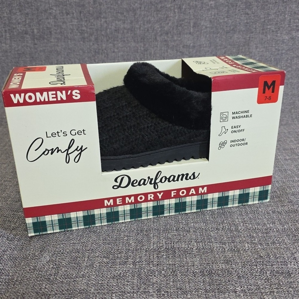 Dearfoams Slip On Womens Black Memory Foam Comfy Slipper - Medium (7-8)